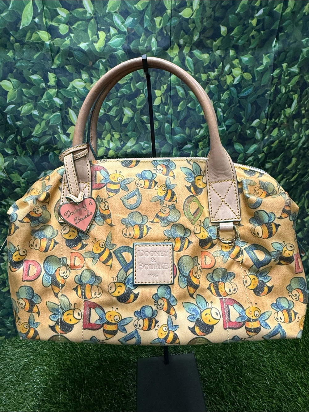 Vintage Dooney & Bourke Y2K Whimsical Bumble Bee Barrel Satchel with Heart Charm